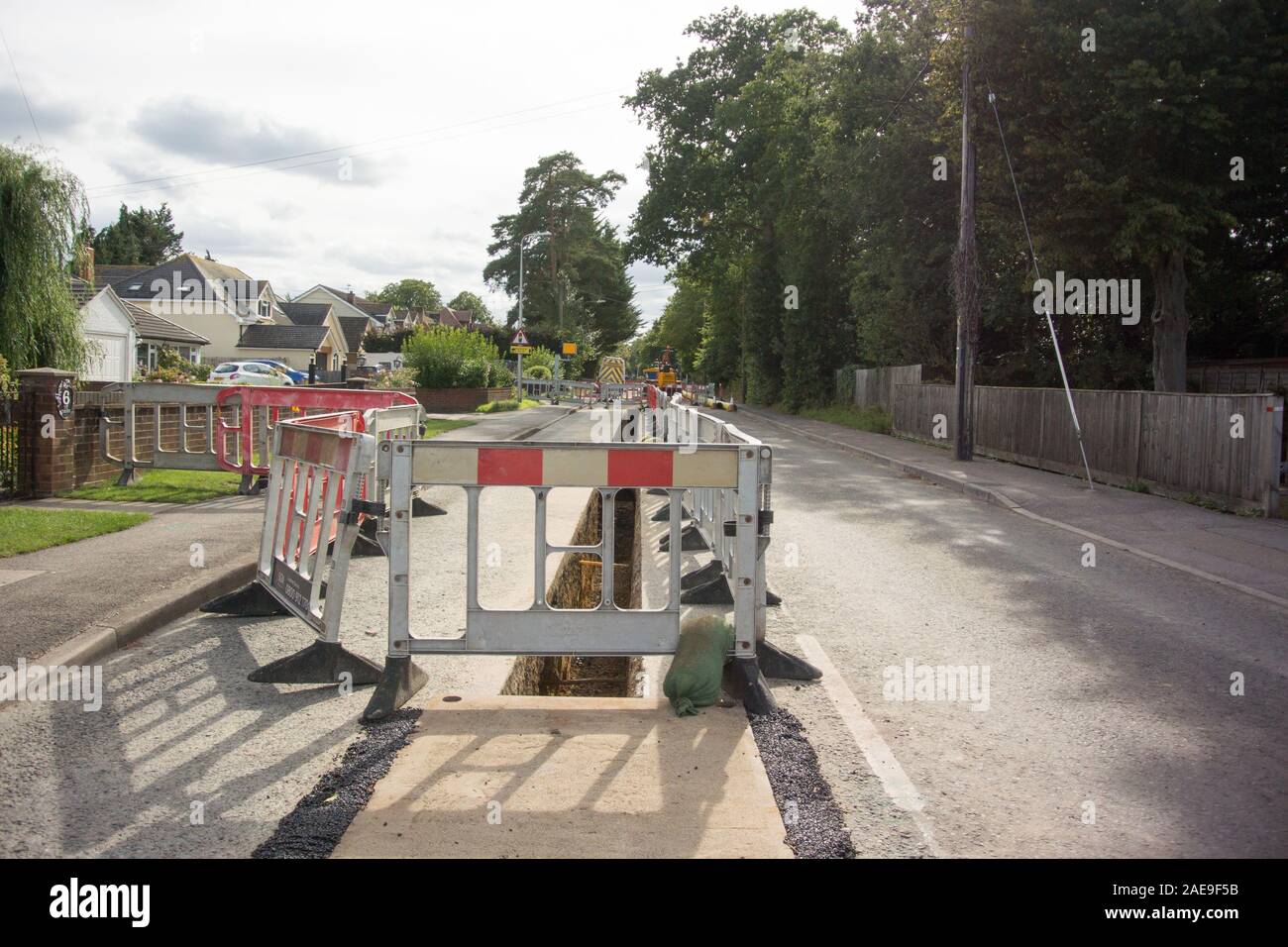 Road closure in Burghfield Common to facilitate the replacement/reinforcement of the Gas Main. Stock Photo