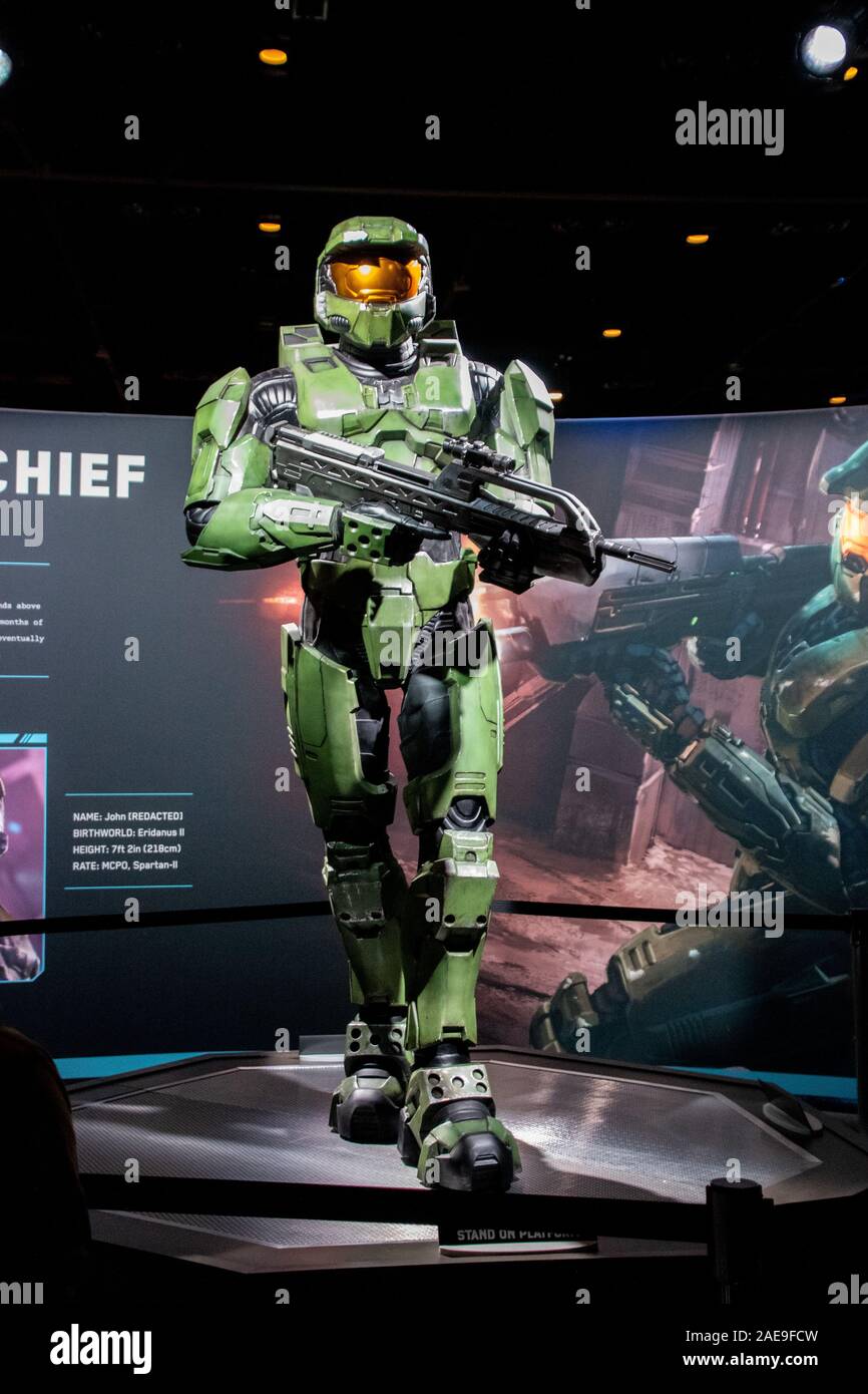 A giant statue of Master Chief from Halo Outpost Stock Photo
