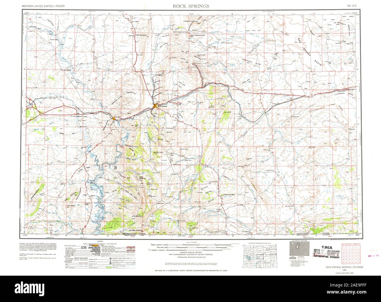 Map of rock springs Cut Out Stock - Wy Rock Springs 342603 1954 250000 Restoration 2AE9FFF
