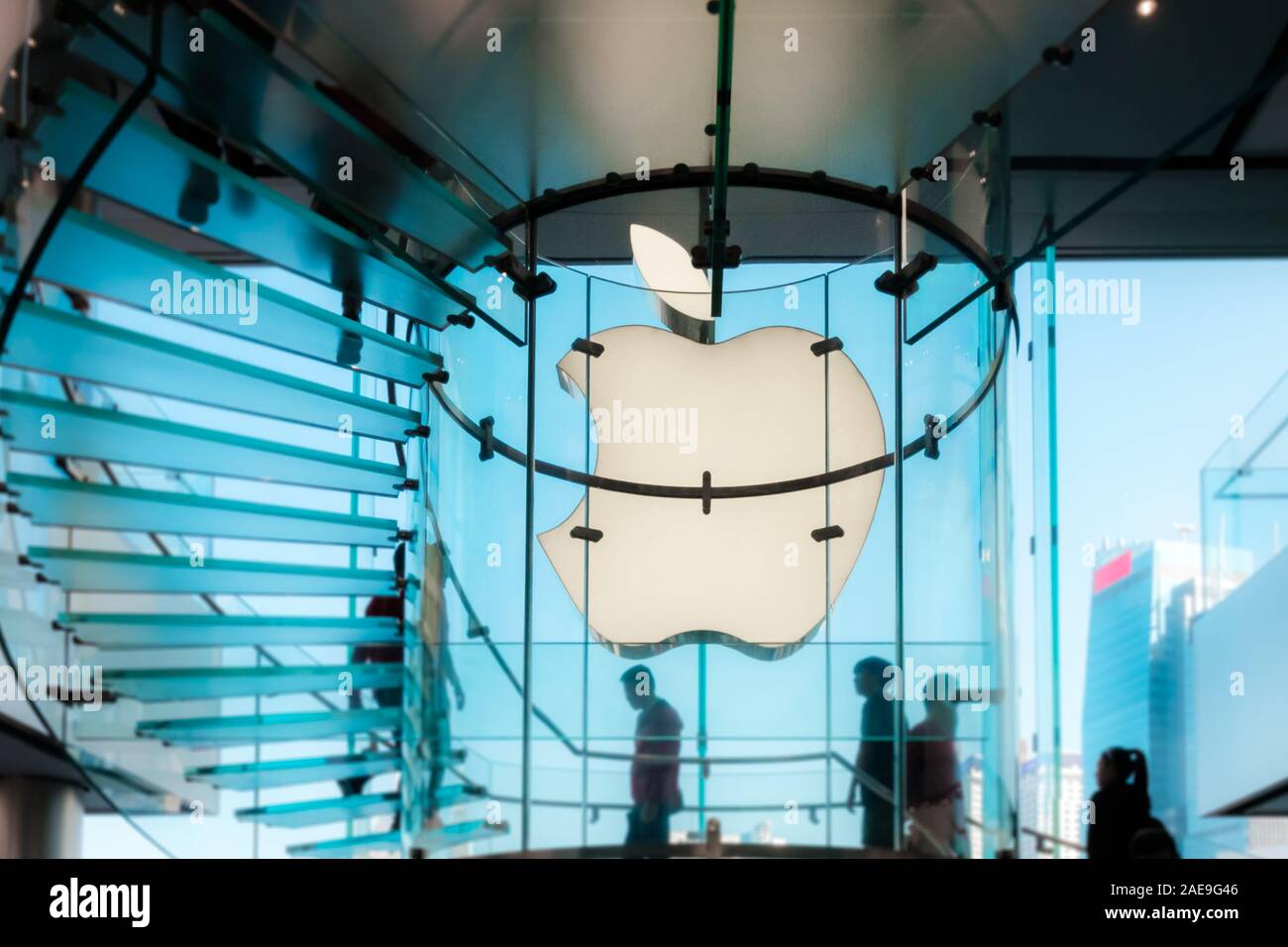 HongKong - November,  2019: The Apple logo in Apple Flagship Store in Hongkong Stock Photo