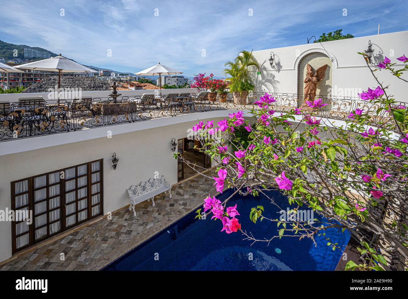 Swimming pool and deck from RIchard Burton Suite at Casa Kimberly; Puerto Vallarta, Jalisco, Mexico. Stock Photo