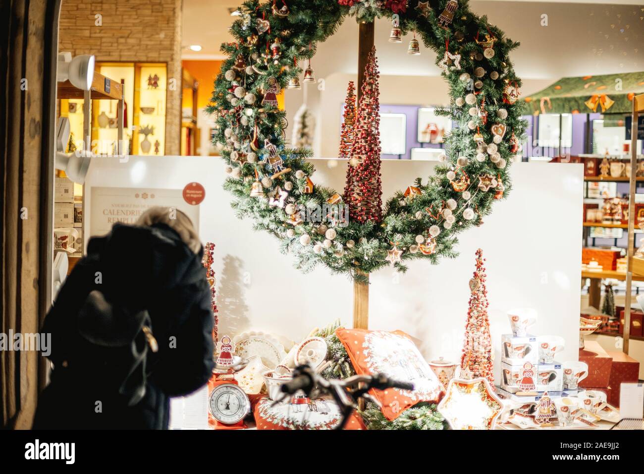 Strasbourg, France Dec 20, 2016 Rear view of woman admiring the