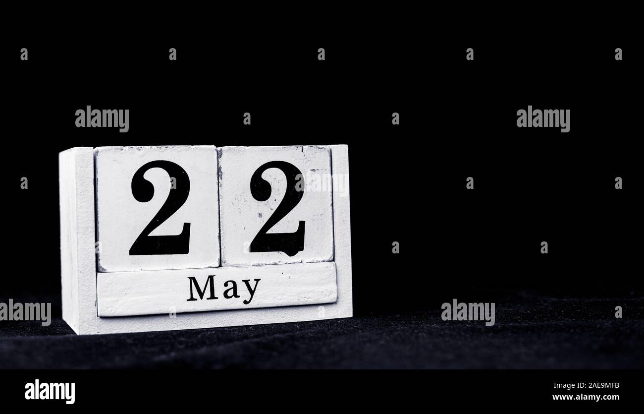 May 22nd, Twenty-second of May, Day 22 of month May - vintage wooden white  calendar blocks on black background with empty space for text Stock Photo -  Alamy