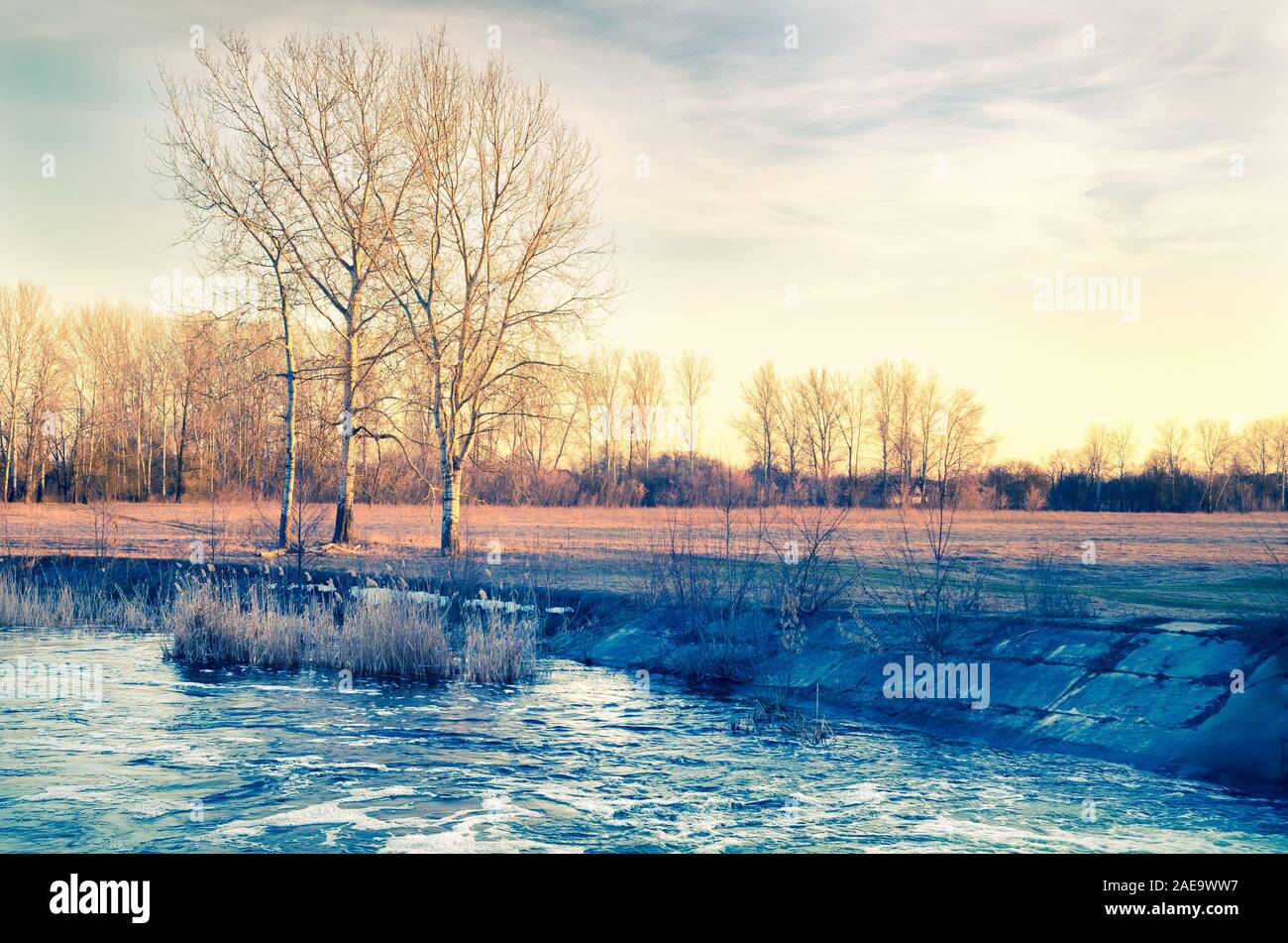 landscape of rural river and blue sky Stock Photo - Alamy