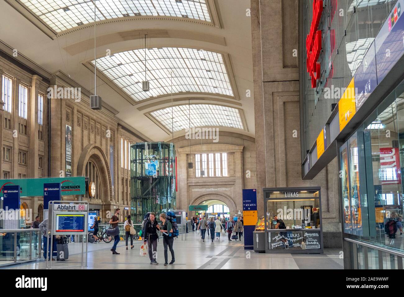 Commuters in main hall at Leipzig Hauptbahnhof Central Train Station Leipzig Saxony Germany Stock Photo