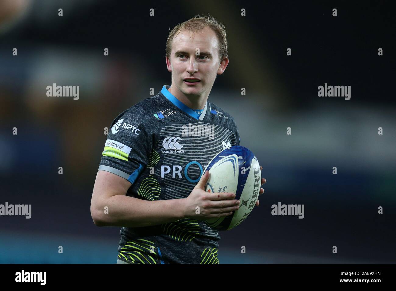 Swansea, UK. 07th Dec, 2019. Luke Price of the Ospreys looks on. Heineken champions cup match, pool 4, Ospreys v Racing 92 rugby at the Liberty Stadium in Swansea, South Wales on Saturday 7th December 2019. pic by Andrew Orchard, Credit: Andrew Orchard sports photography/Alamy Live News Stock Photo