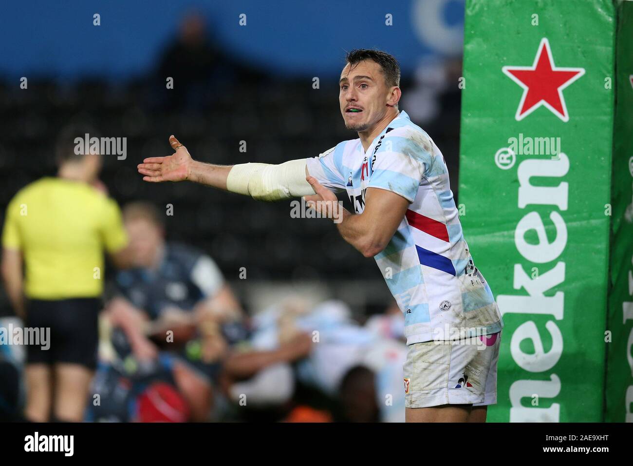Swansea, UK. 07th Dec, 2019. Juan Imhoff of Racing 92 looks on. Heineken champions cup match, pool 4, Ospreys v Racing 92 rugby at the Liberty Stadium in Swansea, South Wales on Saturday 7th December 2019. pic by Andrew Orchard, Credit: Andrew Orchard sports photography/Alamy Live News Stock Photo