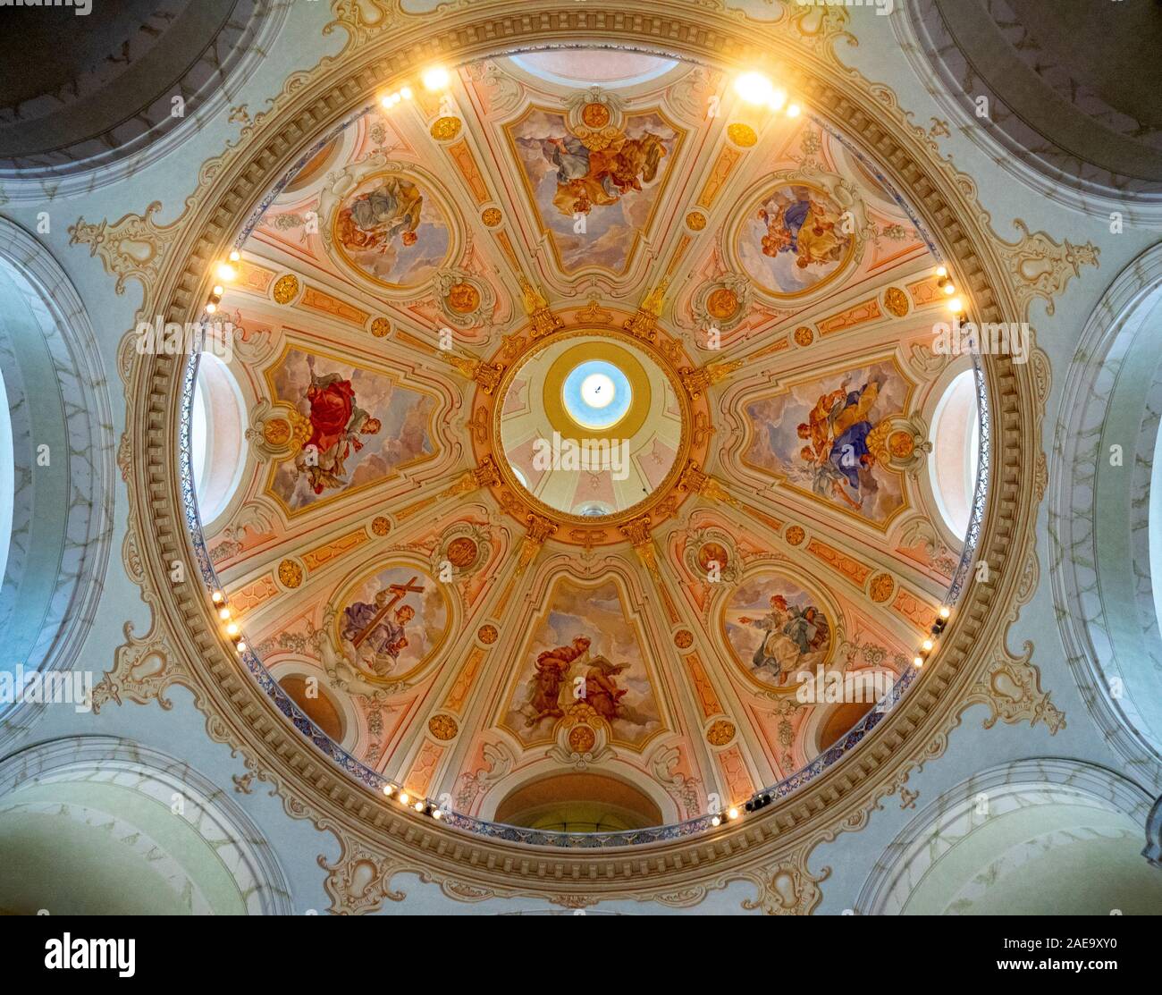 Painted ceiling dome Frauenkirche Church of Our Lady Platz Neumarkt Newmarket Altstadt Dresden Saxony Germany. Stock Photo