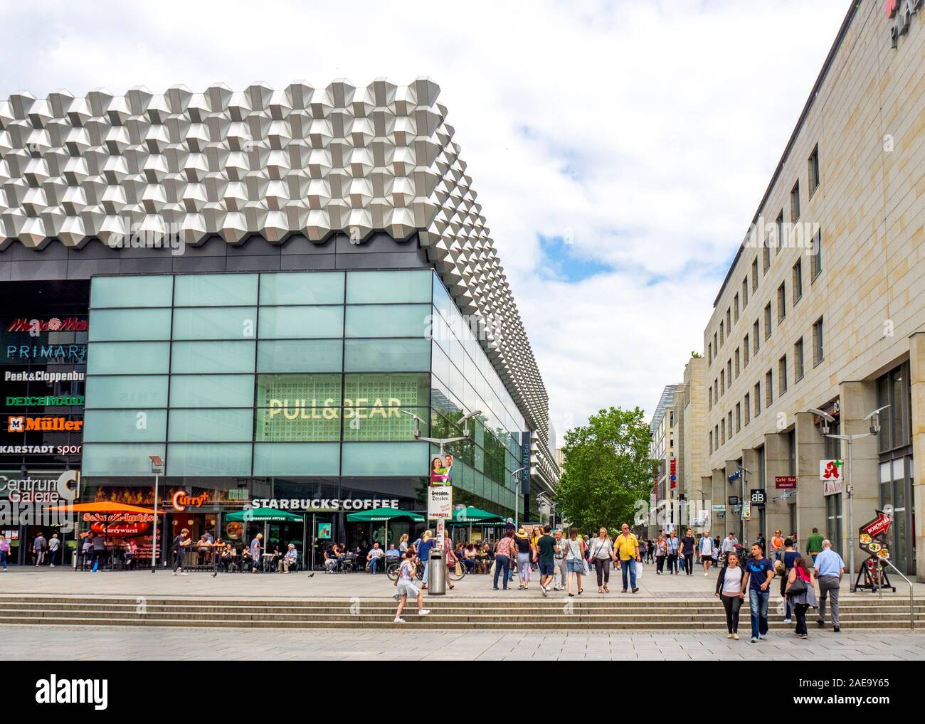 Pedestrians shoppers and tourists in shopping mall in central Dresden Saxony Germany. Stock Photo