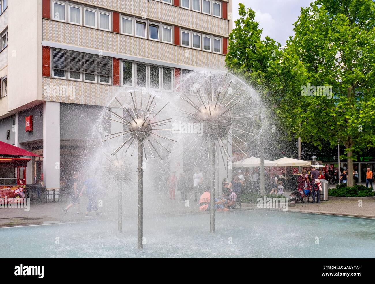 Fountain and pond in shopping mall in central Dresden Saxony Germany. Stock Photo