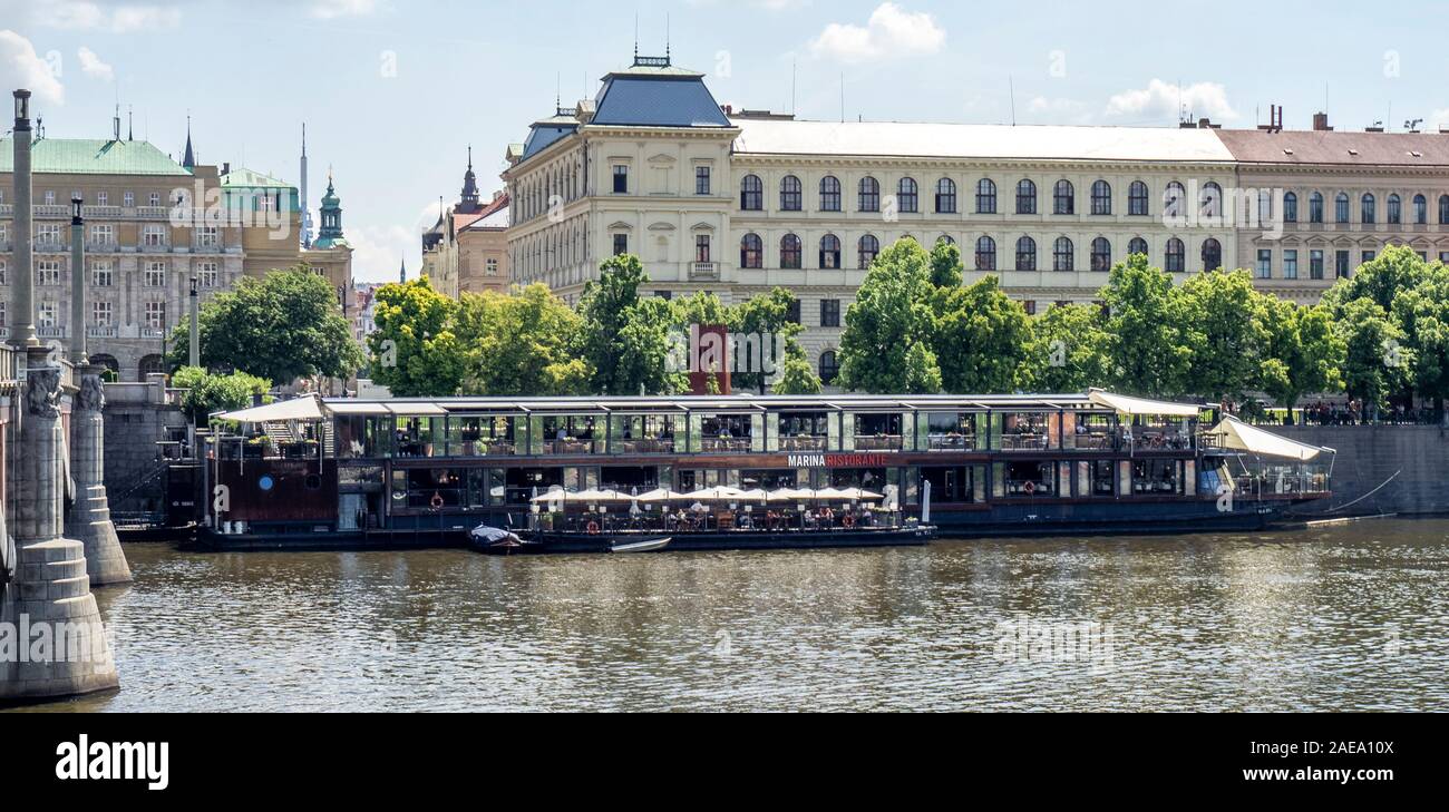 Marina Restaurant on the bank of the Vltava River Prague Czech Republic. Stock Photo