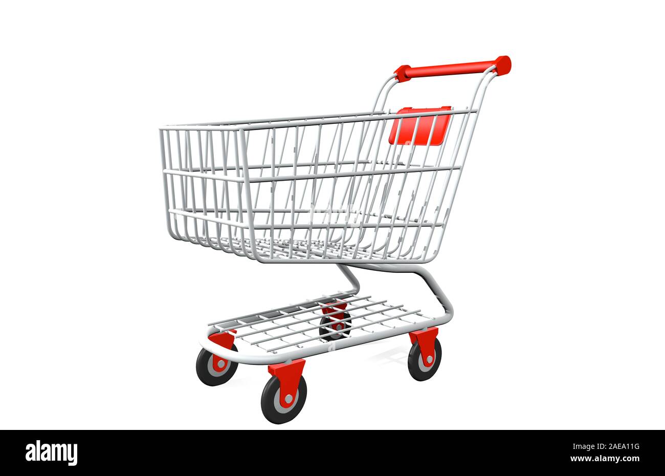 Profile view of empty shopping cart isolated on white background - 3D ...