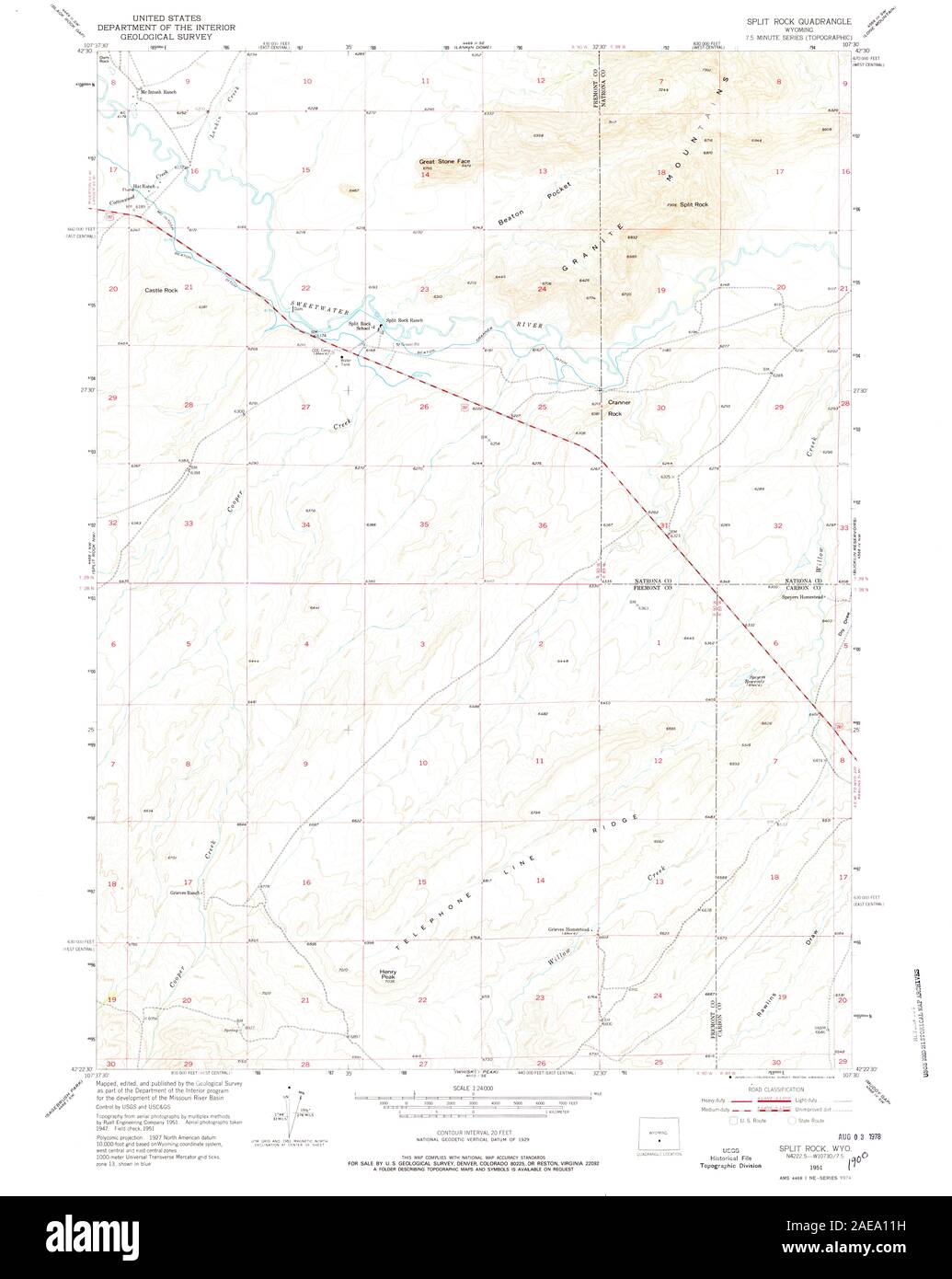 WY Split Rock 341477 1951 24000 Restoration Stock Photo Alamy