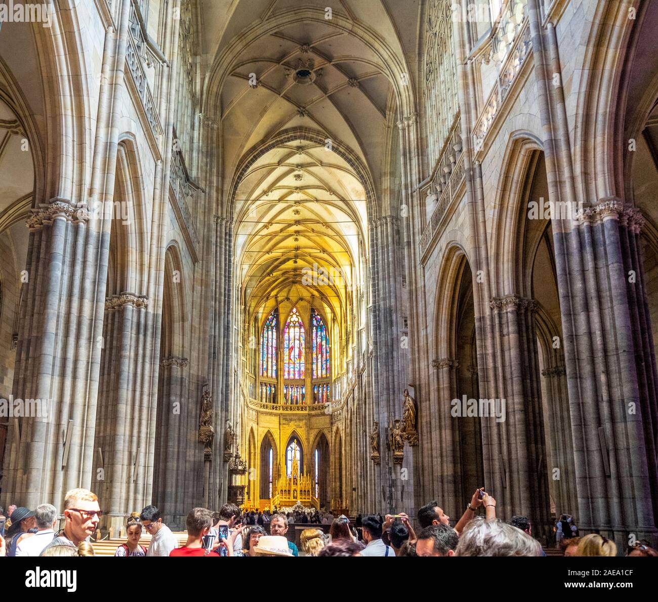 Interior of Gothic St Vitus Cathedral Prague Castle Complex Prague Czech Republic. Stock Photo