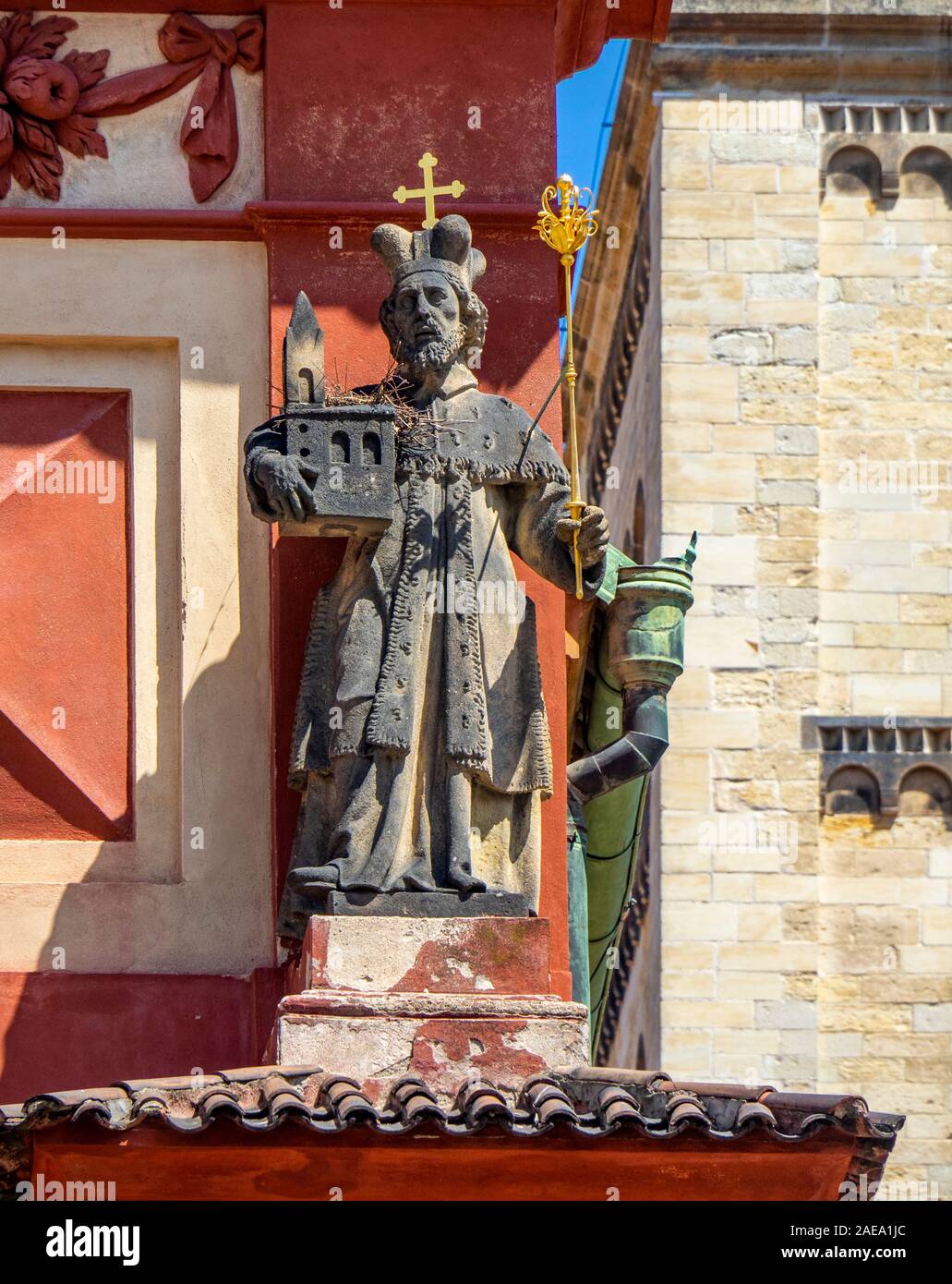 Sandstone statue of Vratislaus I on facade of St George's Basilica Saint George's Square Prague Castle Complex Prague Czech Republic. Stock Photo