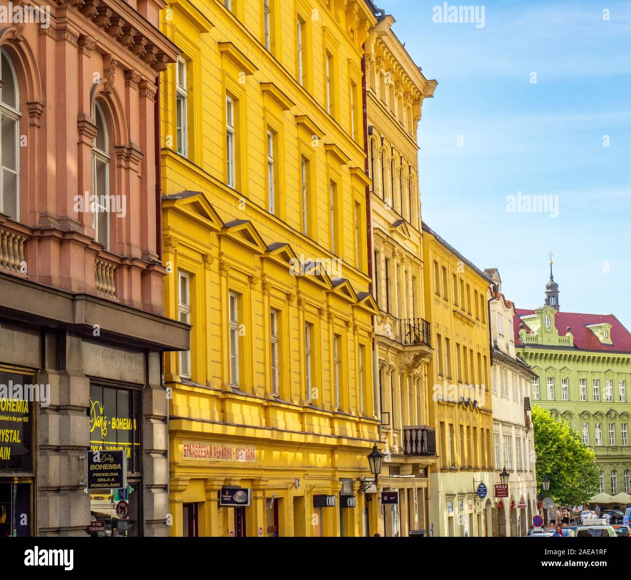 Colourful facades of traditional buildings on Perlová Street Old Town  Prague Czech Republic Stock Photo - Alamy