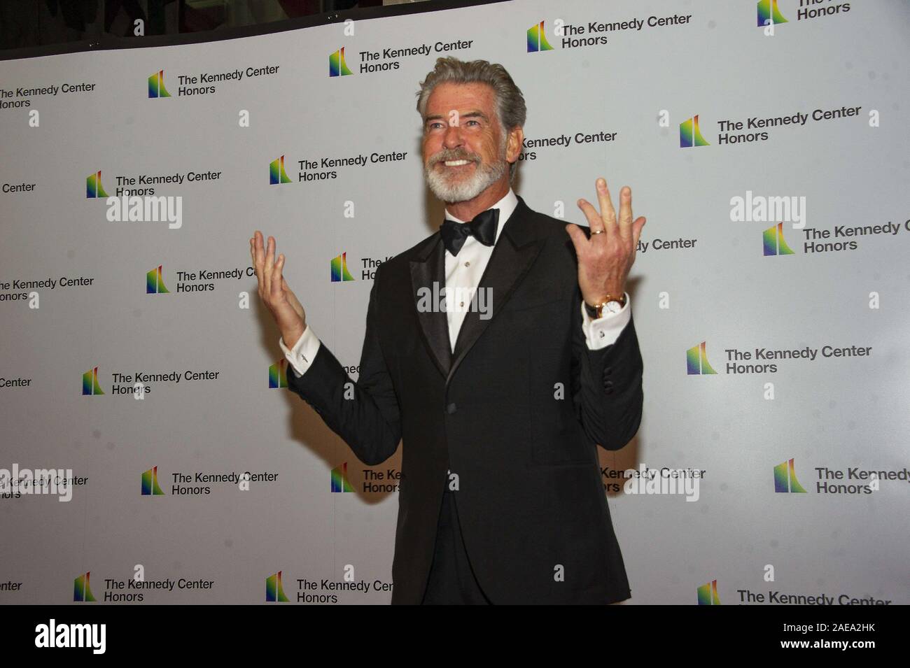 Washington DC, USA. 7th Dec, 2019. Pierce Brosnan arrives for the formal Artist's Dinner honoring the recipients of the 42nd Annual Kennedy Center Honors at the United States Department of State in Washington, DC on Saturday, December 7, 2019. The 2019 honorees are: Earth, Wind & Fire, Sally Field, Linda Ronstadt, Sesame Street, and Michael Tilson Thomas Credit: Ron Sachs/CNP/ZUMA Wire/Alamy Live News Stock Photo
