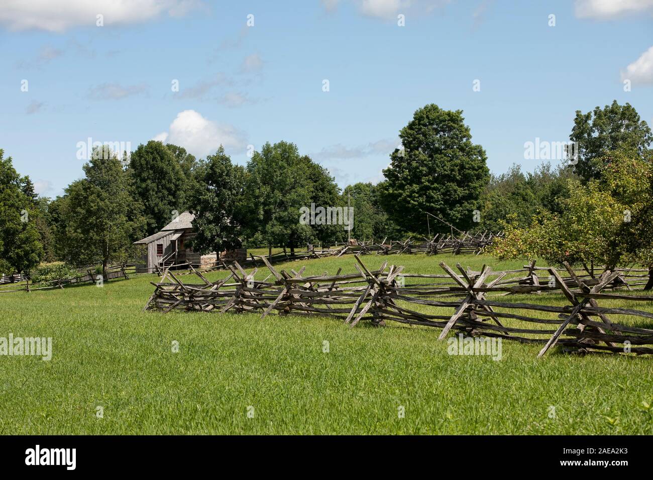 New York split rail fence around historic farm. Forest Grove western New York near home of Joseph Smith. Church of Jesus Christ of Latter-day Saints. Stock Photo
