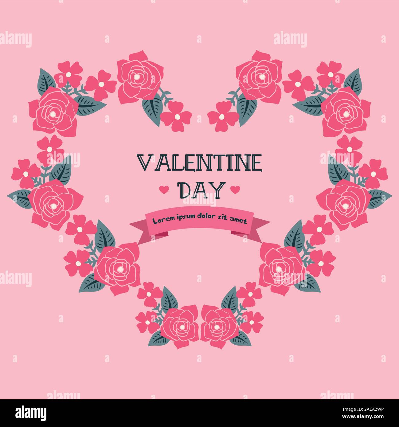 Template of valentine day background, with cute pink flower frame ...