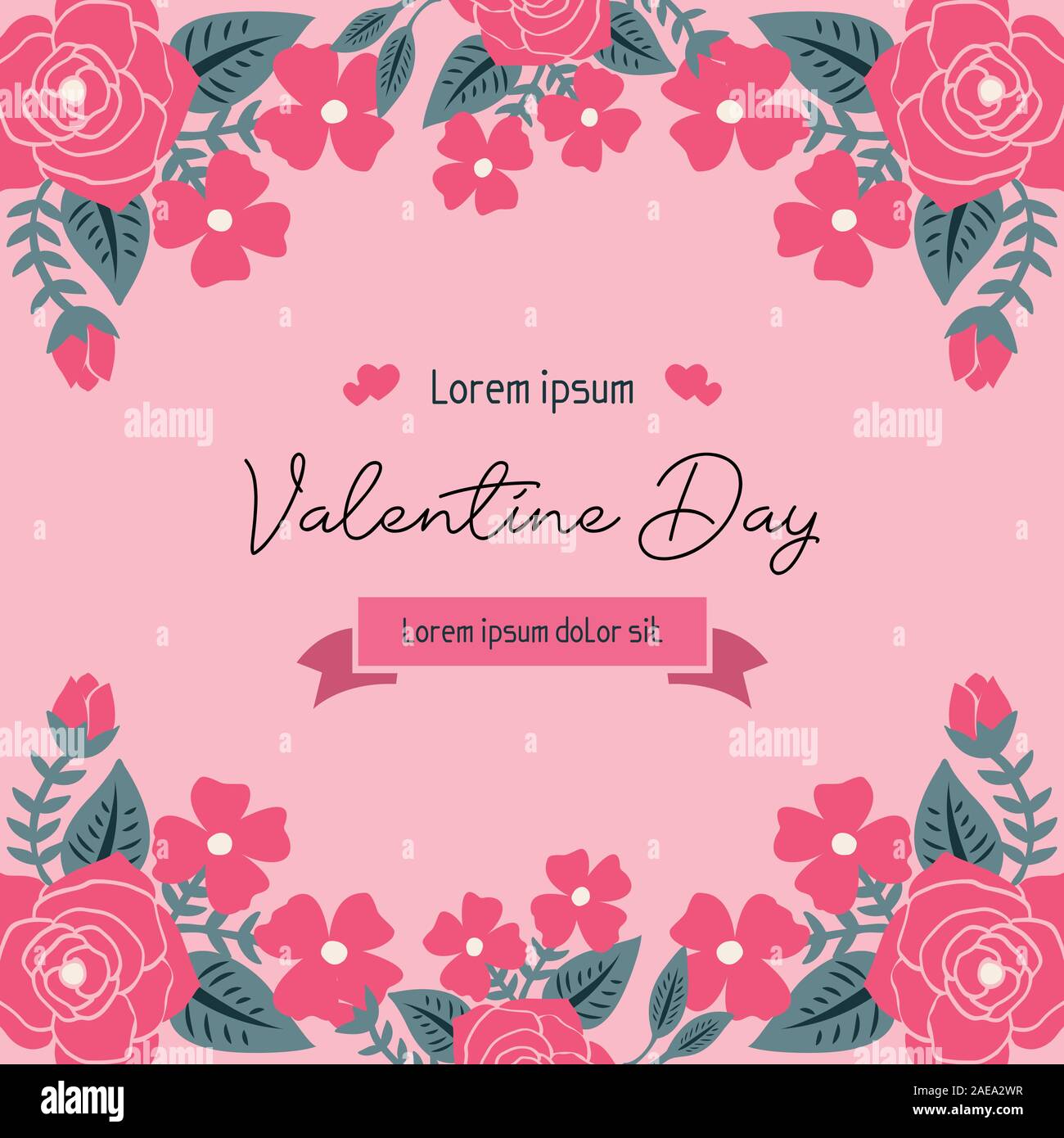 Valentine day card design with abstract pink wreath frame. Vector Stock ...