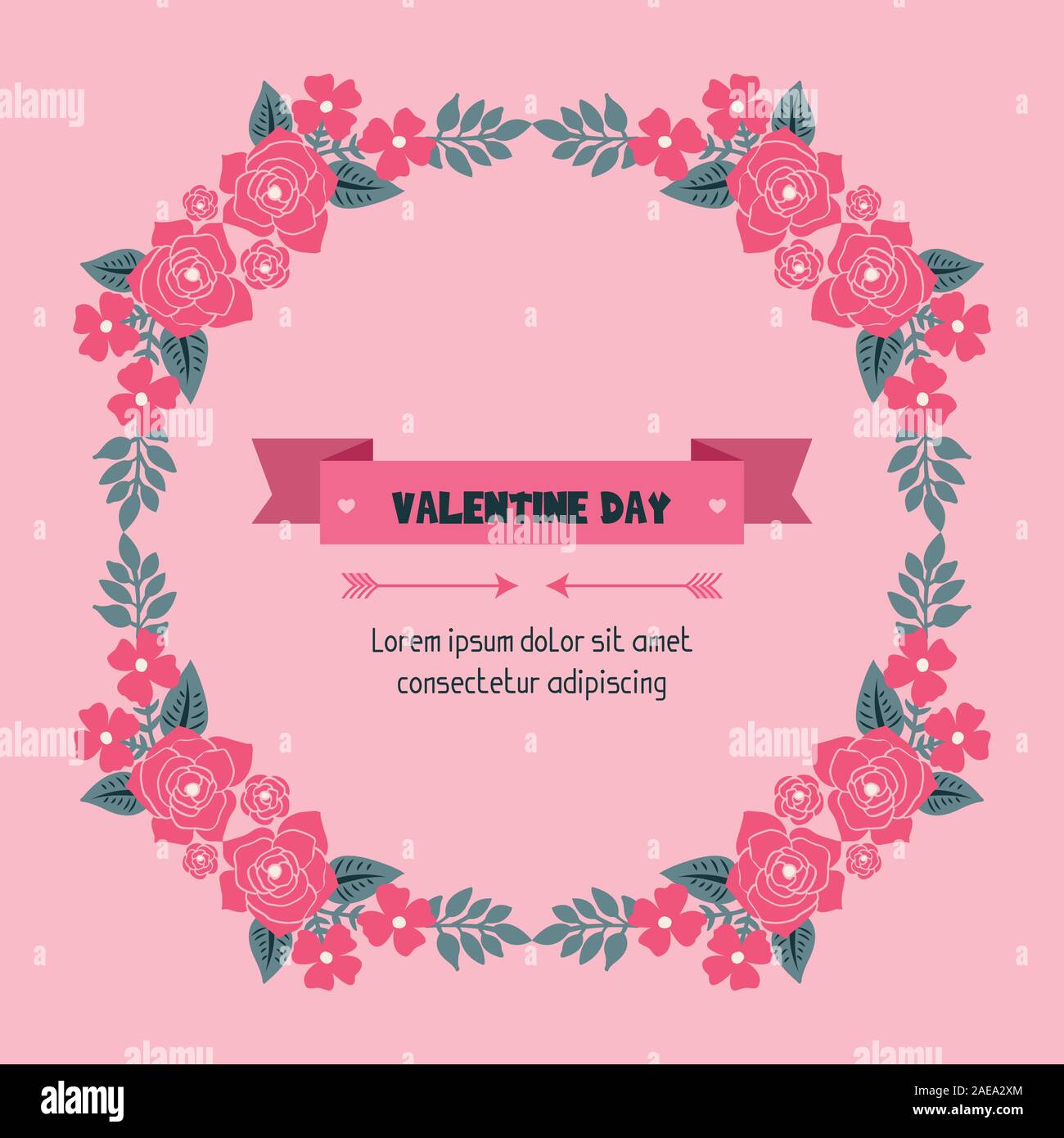 Template of valentine day background, with cute pink flower frame ...