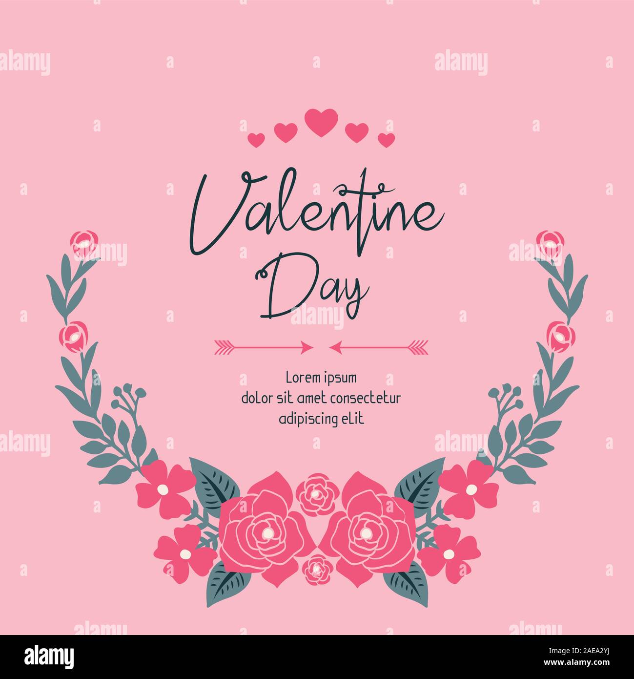 Template of valentine day background, with cute pink flower frame ...