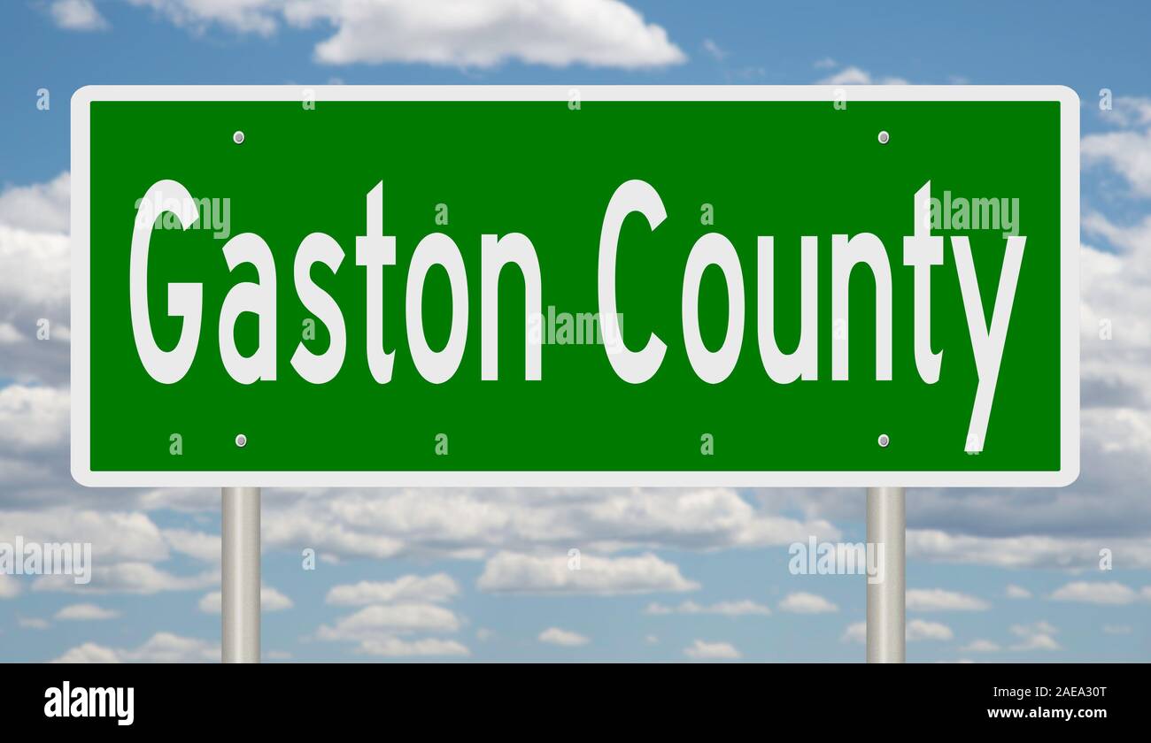 Rendering of a 3d green highway sign for Gaston County Stock Photo