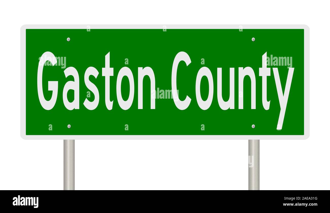 Rendering of a 3d green highway sign for Gaston County Stock Photo