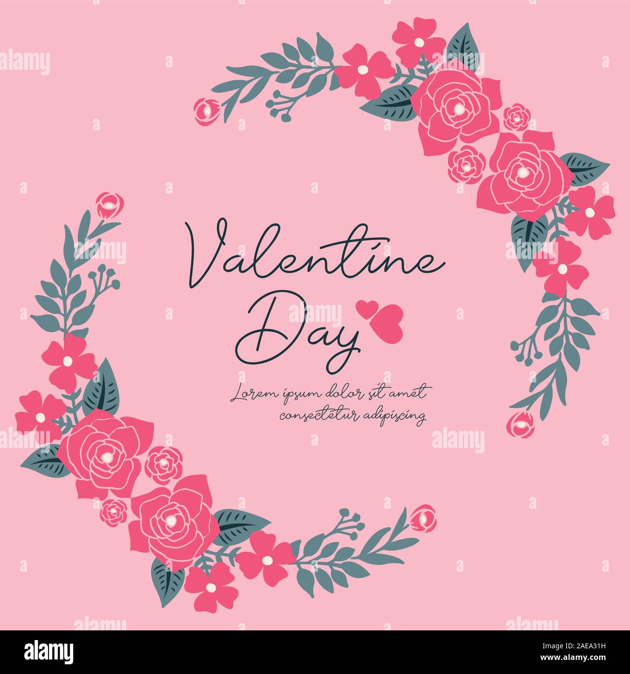 Template of valentine day background, with cute pink flower frame ...