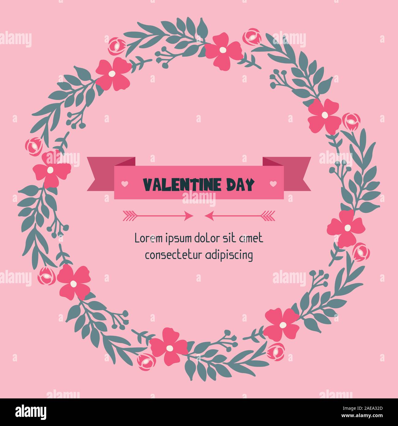 Valentine day greeting card, with pink rose flower frame art. Vector ...