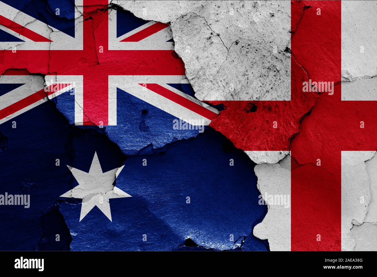 flags of Australia and England painted on cracked wall Stock Photo - Alamy
