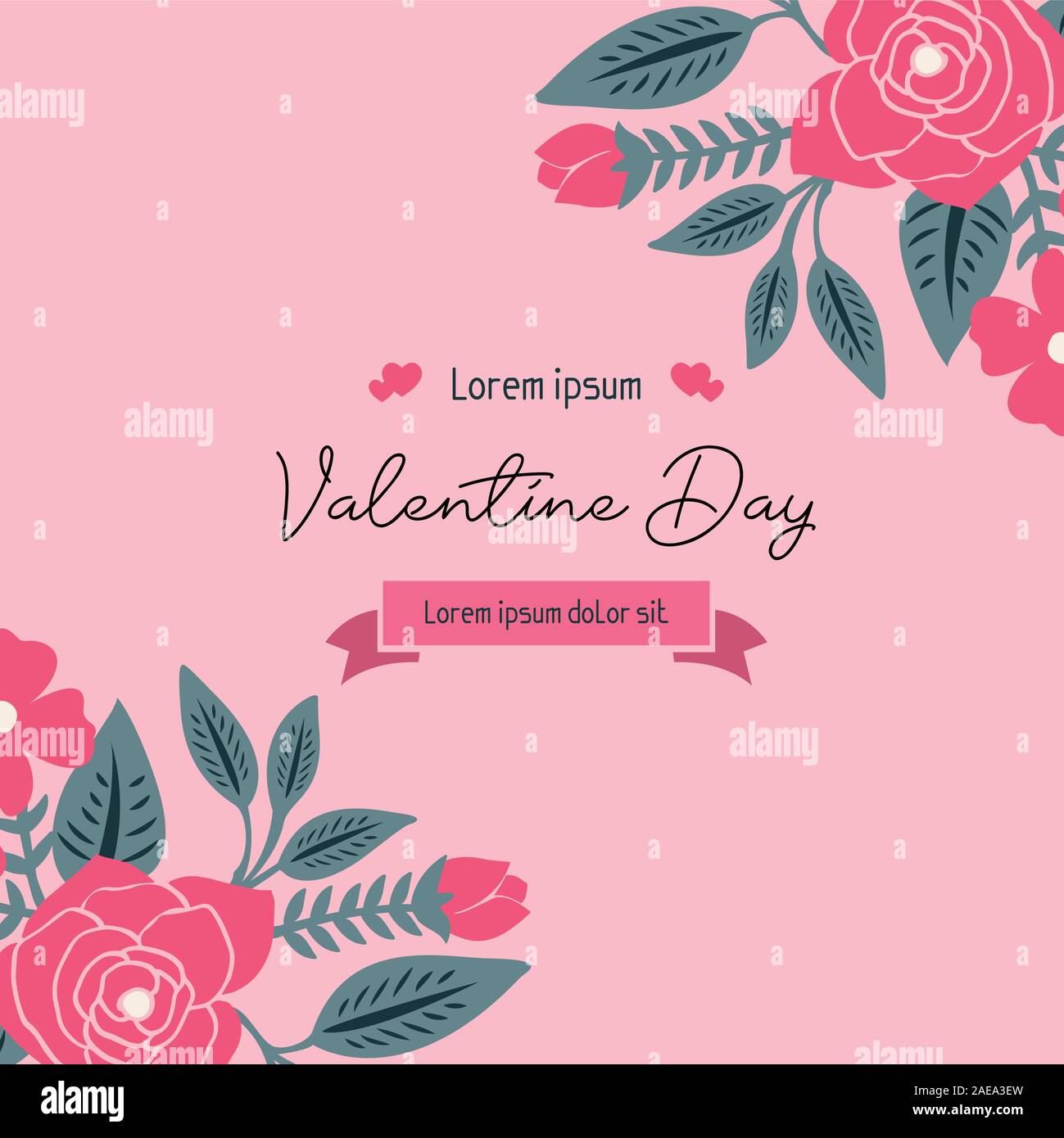 Design for valentine day greeting card, with leaf flower frame ornament ...