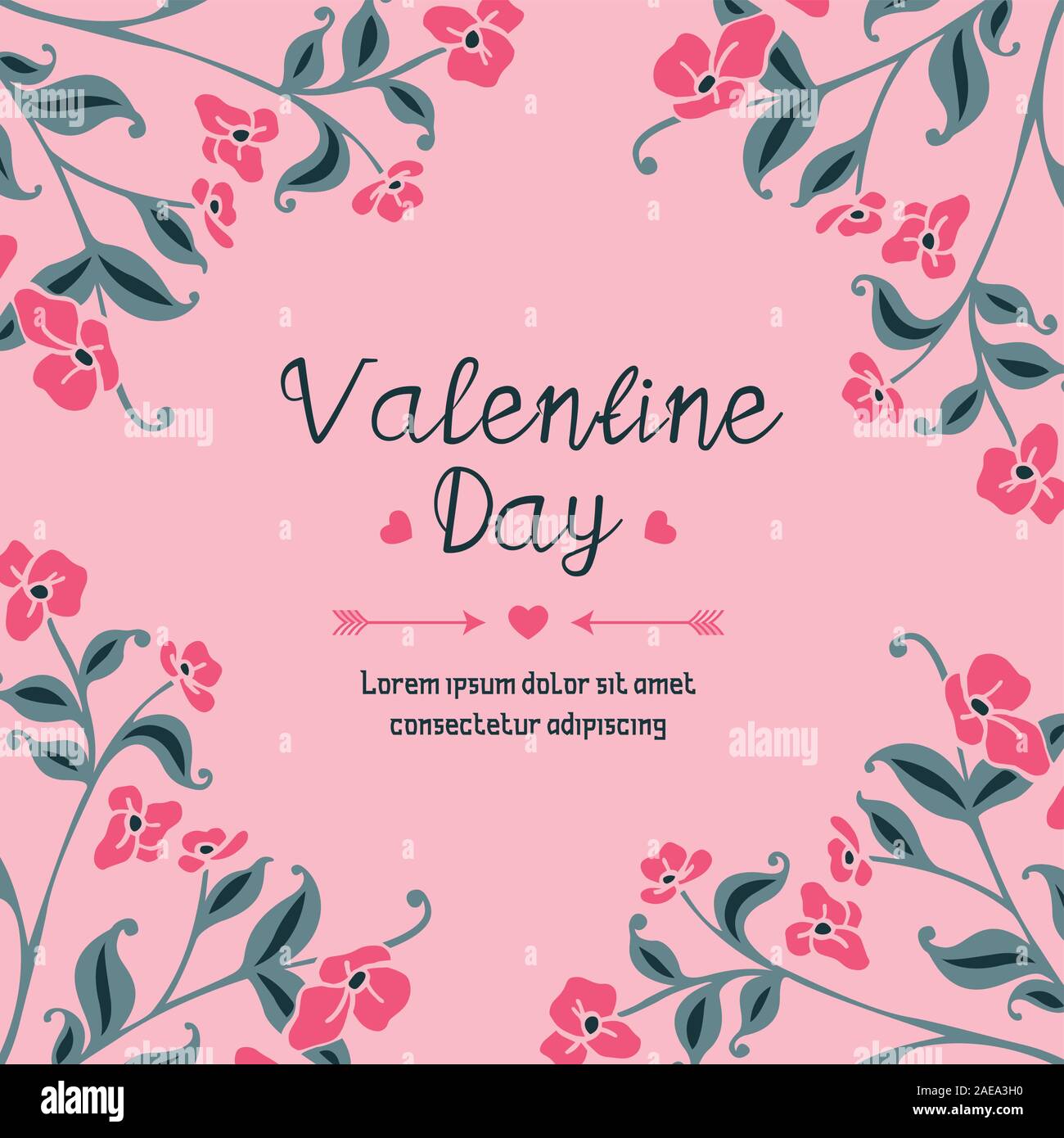 Elegant greeting card of valentine day, with pink flower frame ornate ...