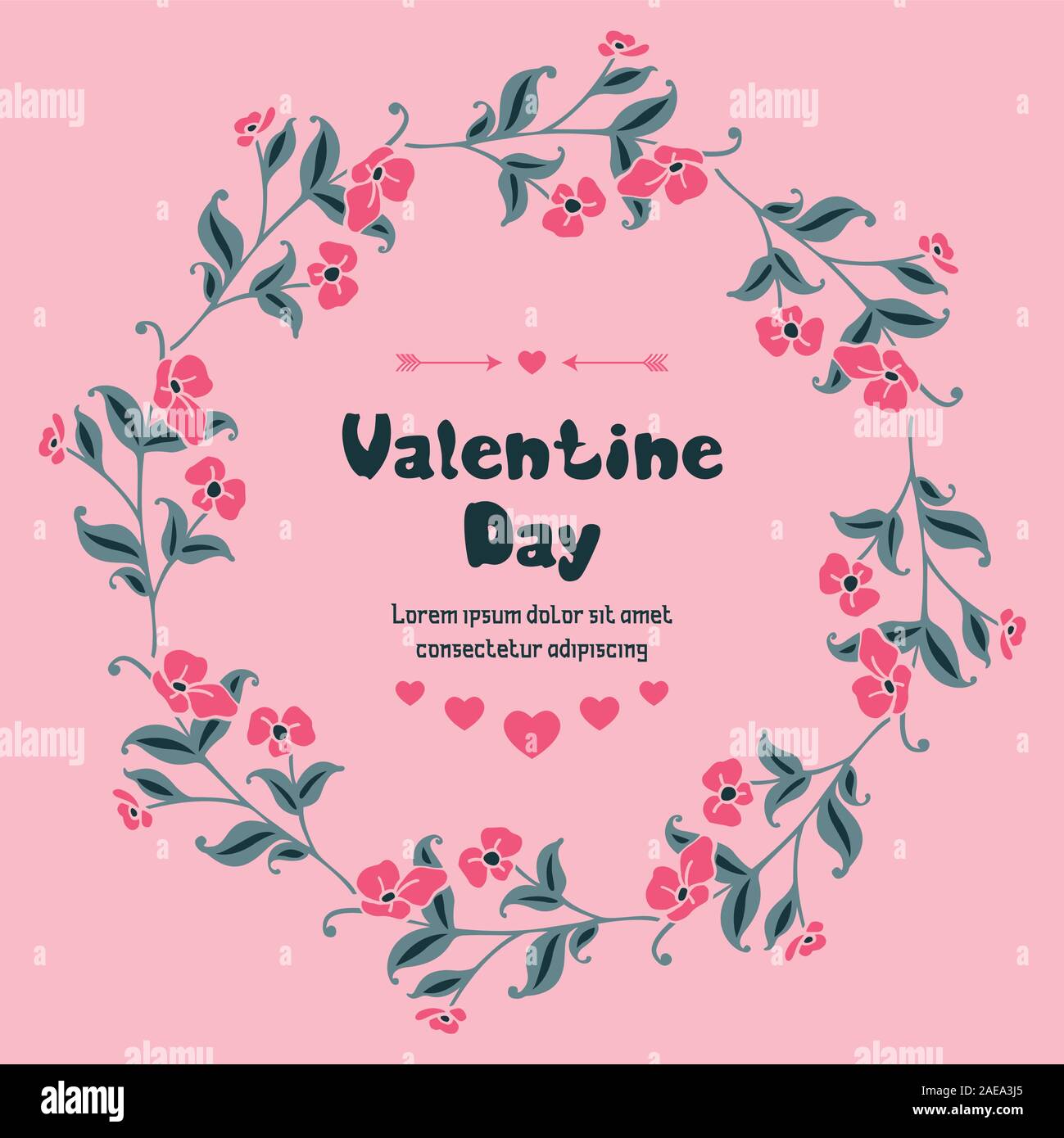 Elegant greeting card of valentine day, with pink flower frame ornate ...
