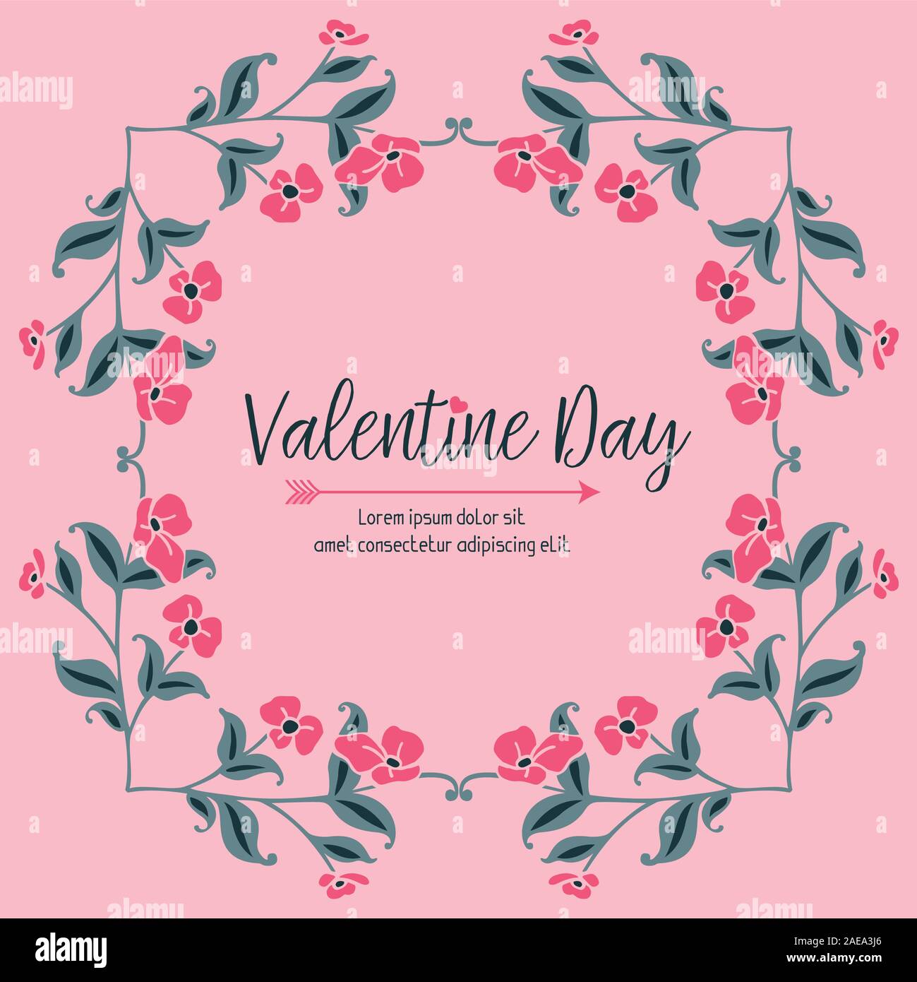 Elegant greeting card of valentine day, with pink flower frame ornate ...