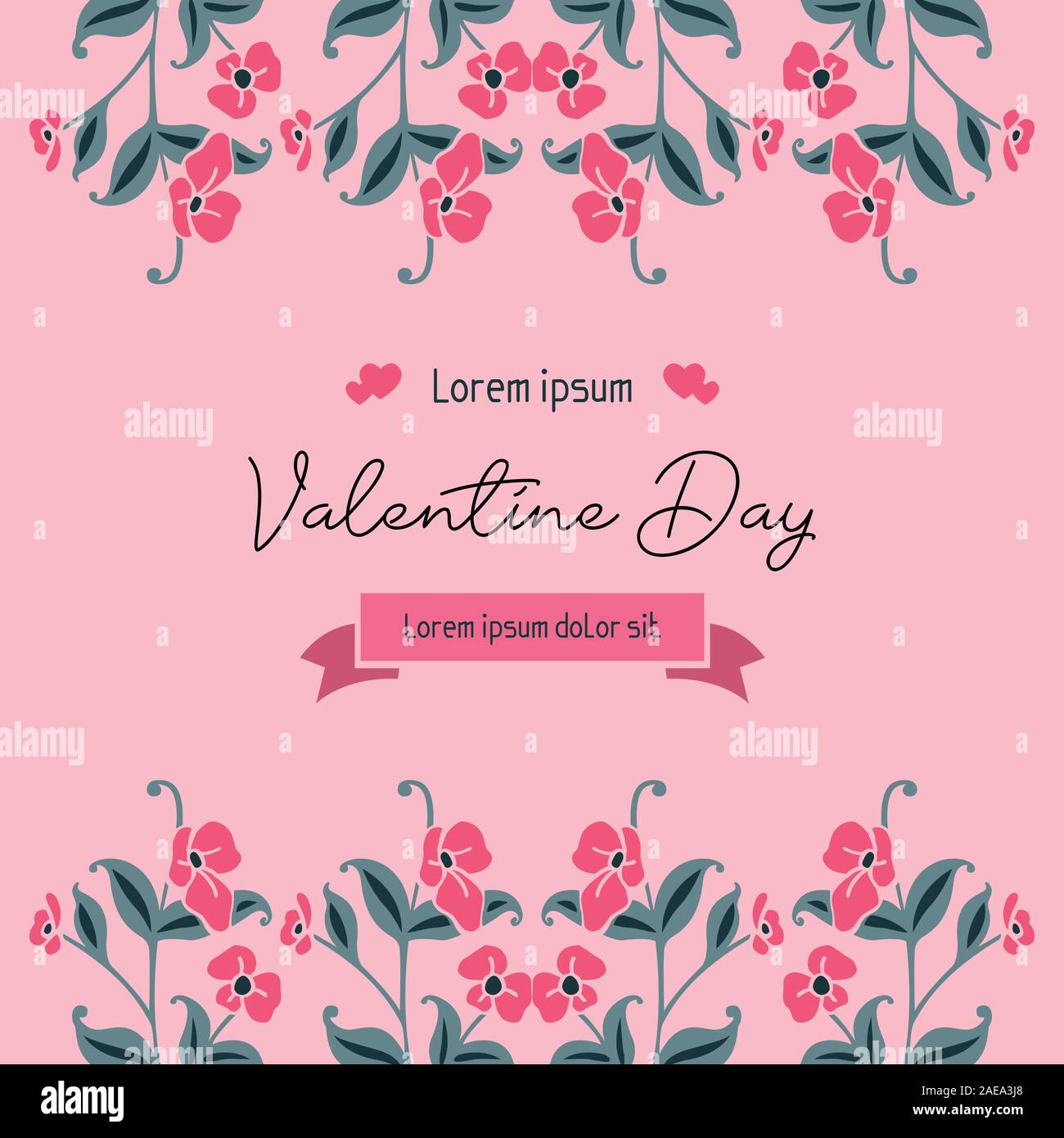 Elegant greeting card of valentine day, with pink flower frame ornate ...