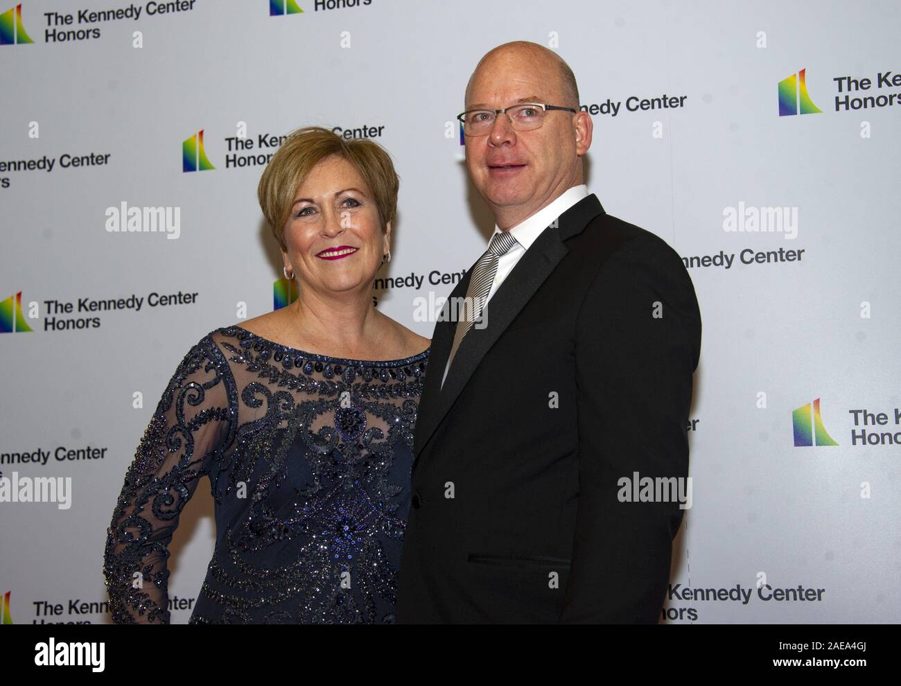 Washington, USA. 07th Dec, 2019. Deborah F. Rutter, President of the John F. Kennedy Center for the Performing Arts, and her husband, Peter Ellefson arrive for the formal Artist's Dinner honoring the recipients of the 42nd Annual Kennedy Center Honors at the USA Department of State in Washington, DC on Saturday, December 7, 2019. The 2019 honorees are: Earth, Wind & Fire, Sally Field, Linda Ronstadt, Sesame Street, and Michael Tilson Thomas.Credit: Ron Sachs/Pool via CNP Credit: UPI/Alamy Live News Stock Photo