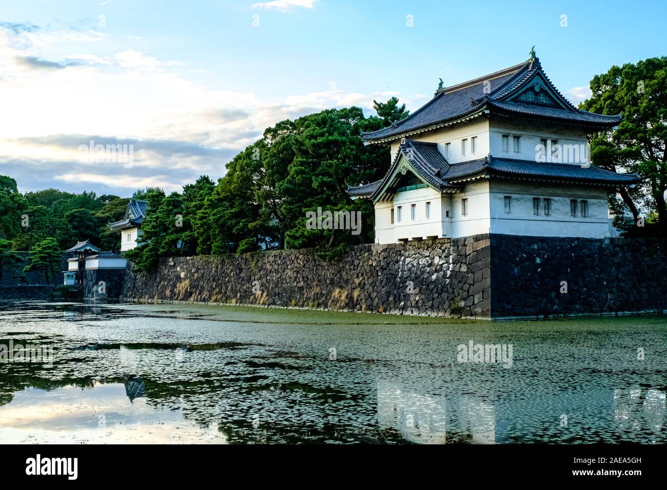 Japanese Castle Over the Moat Stock Photo