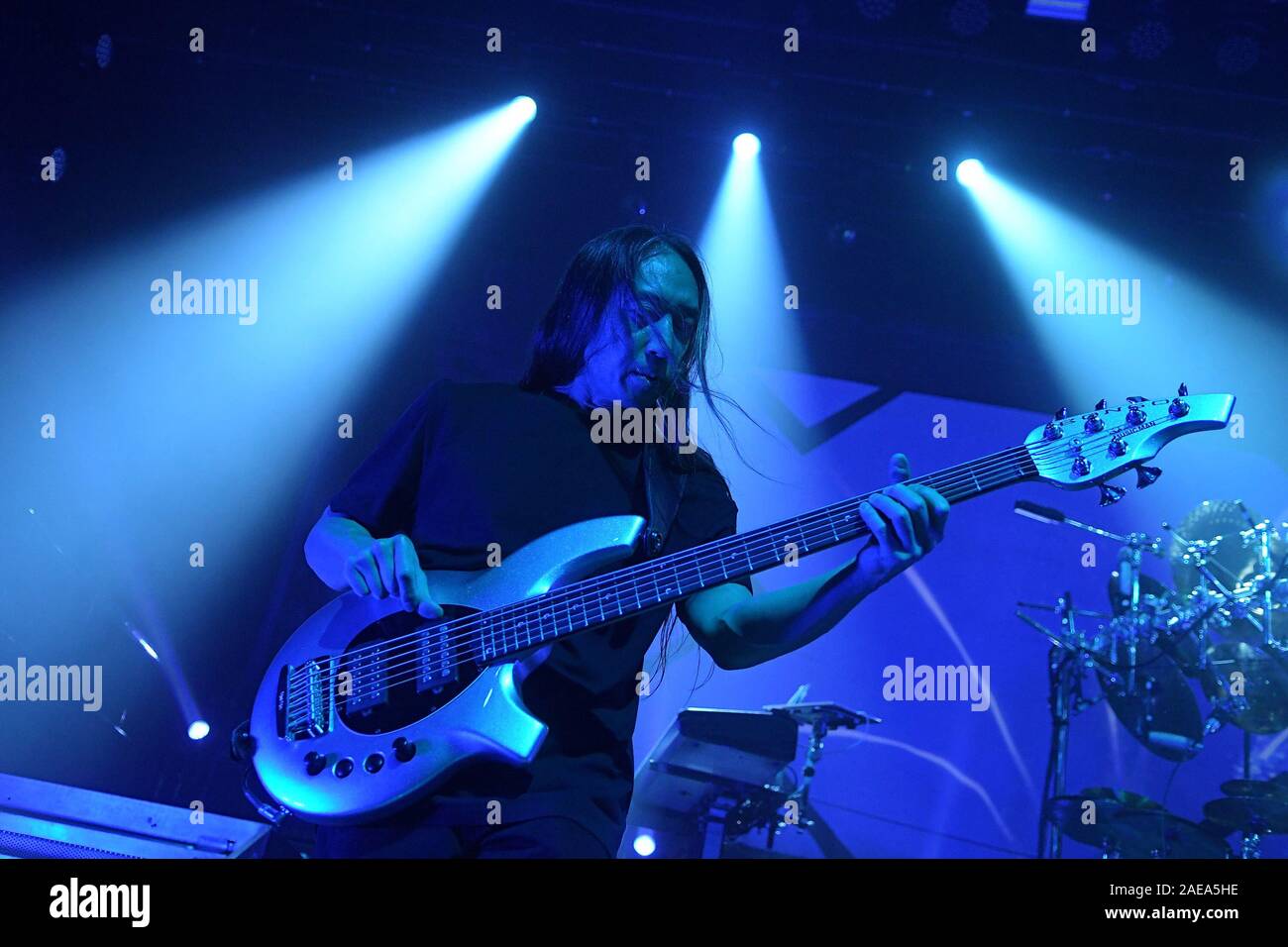 Rio de Janeiro, Brazil, December 6, 2019. Bassist John Myung of the progressive metal band Dream Theater during a concert in Rio de Janeiro. Stock Photo