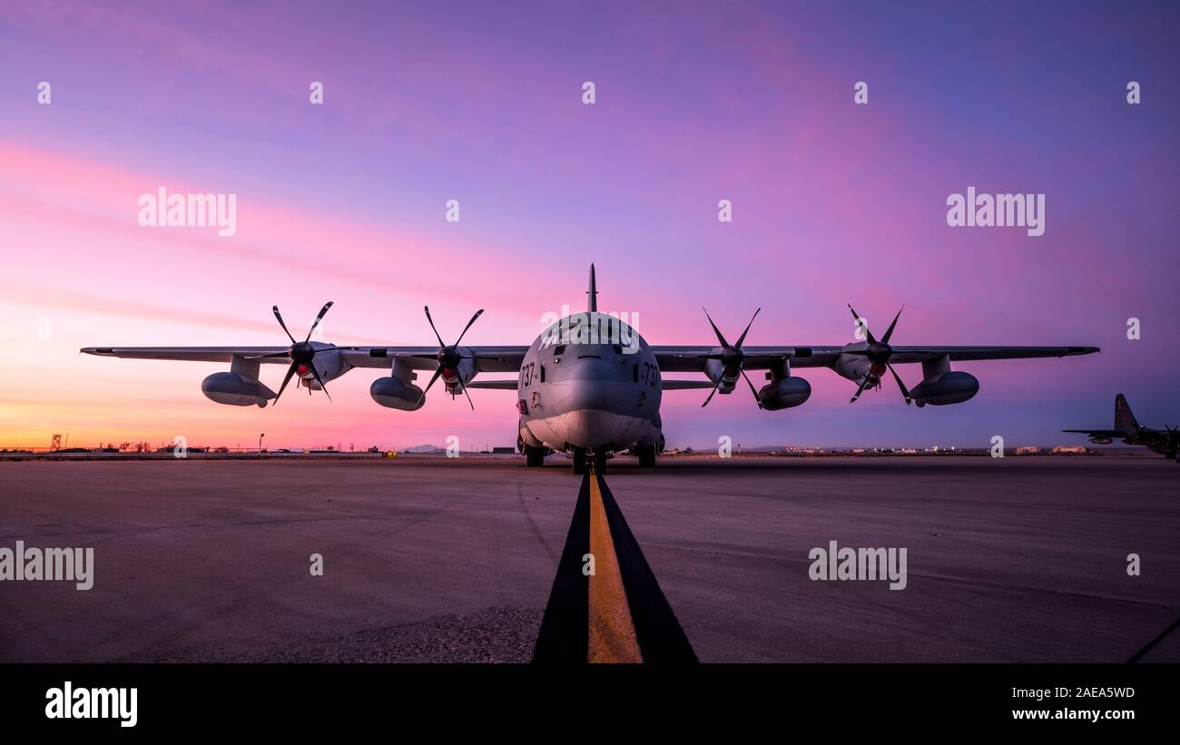 Sunrise over the flight line on Kirtland Air Force Base, Albuquerque