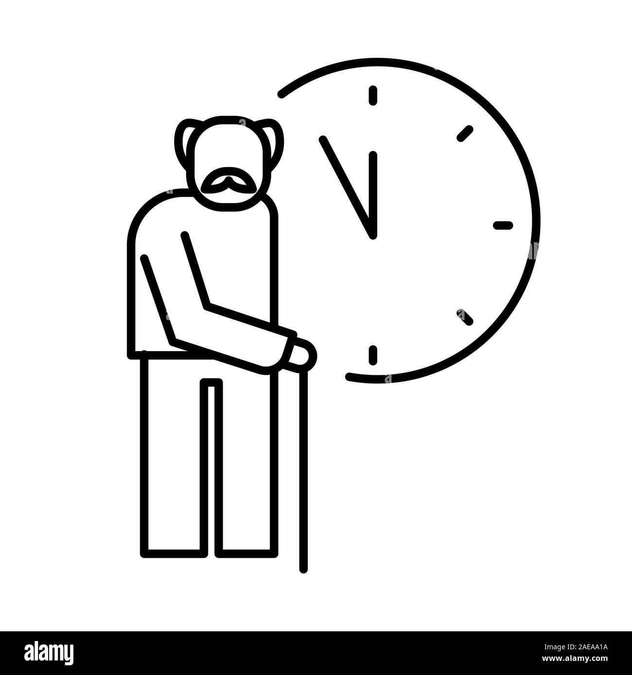 Old man with cane and clocks icon for retirement time Stock Vector