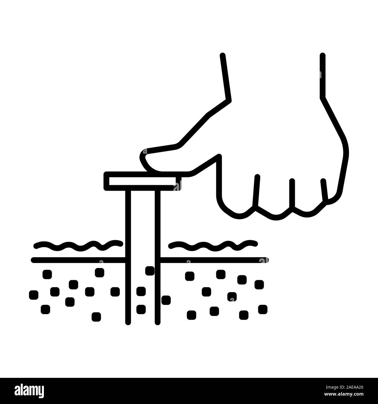 Soil sampler testing tool and hand linear icon Stock Vector