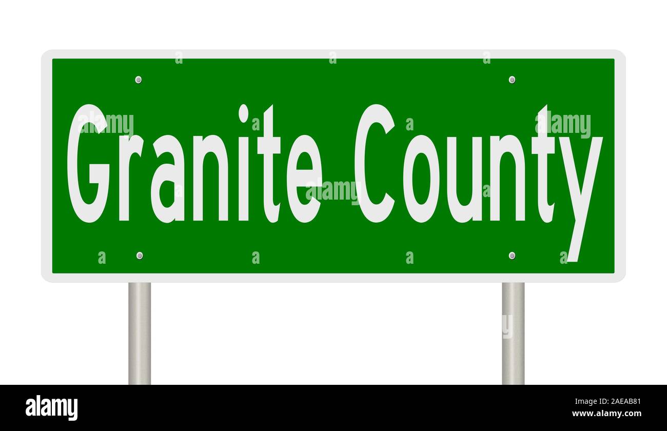 Rendering of a 3d green highway sign for Granite County Stock Photo