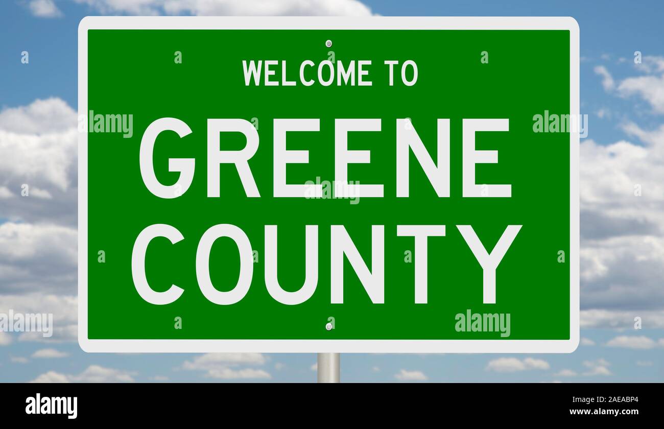 Rendering of a 3d green highway sign for Greene County Stock Photo