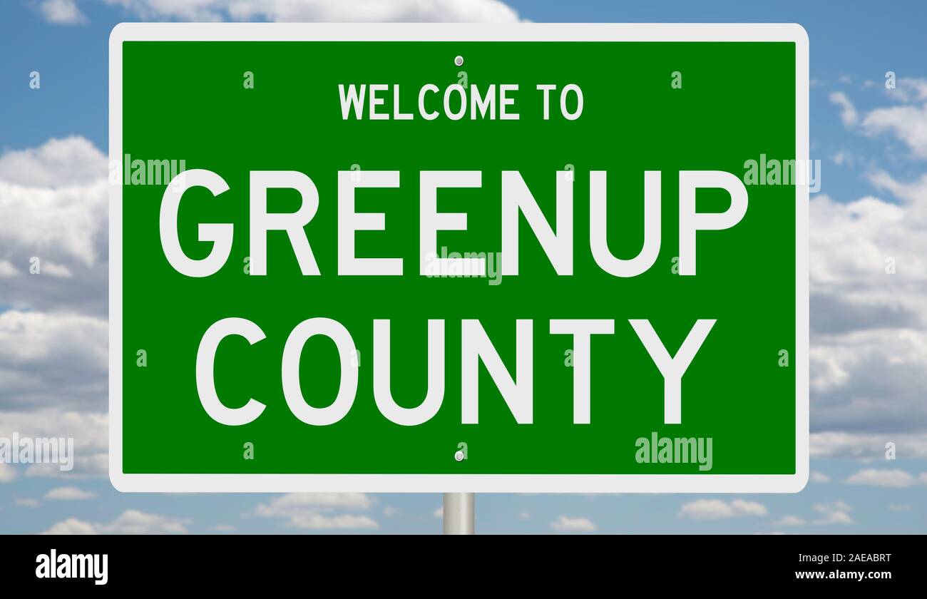Rendering of a 3d green highway sign for Greenup County Stock Photo Alamy