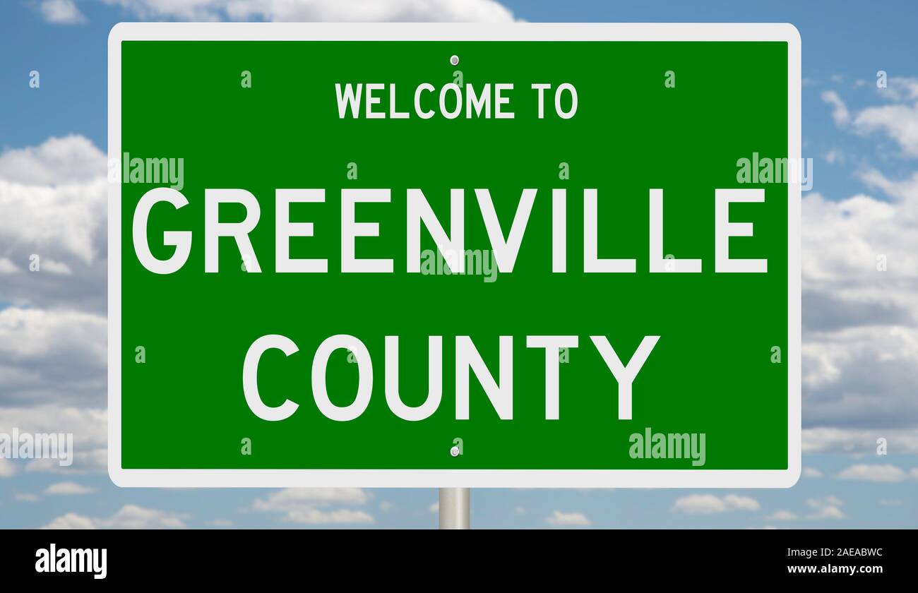 Rendering of a 3d green highway sign for Greenville County Stock Photo