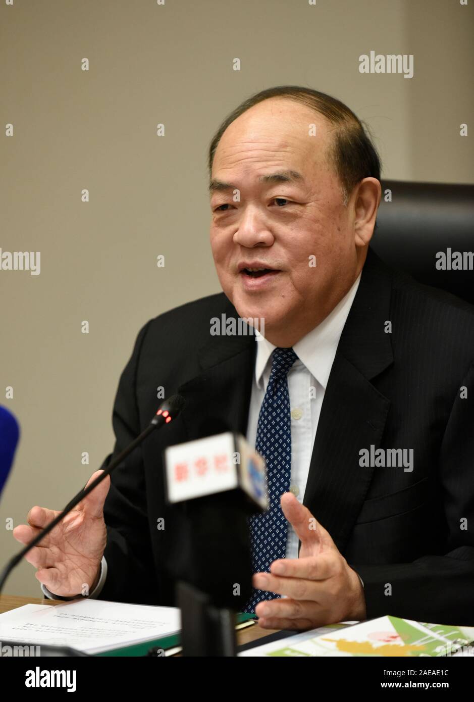 Macao, China. 20th Nov, 2019. Ho Iat Seng, incoming chief executive of China's Macao Special Administrative Region (SAR), receives an interview in Macao, south China, Nov. 20, 2019. TO GO WITH 'Interview: Upholding 'one country, two systems' to maintain Macao's long-term prosperity, stability: incoming Macao SAR chief executive' Credit: Xu Liang/Xinhua/Alamy Live News Stock Photo