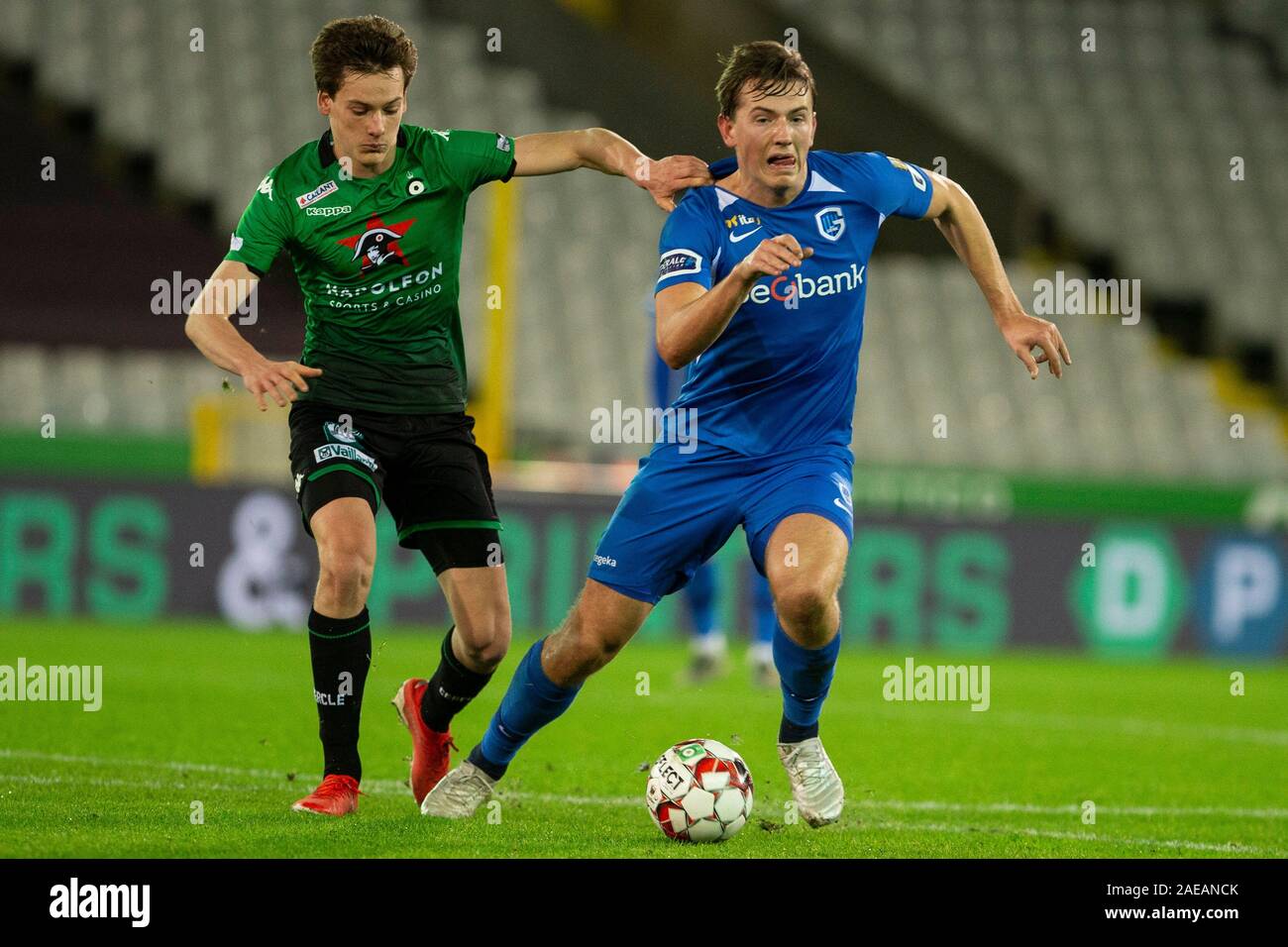 Bruges Belgium December 07 Calvin Dekuyper Of Cercle And Sander Berge Of Krc Genk During The