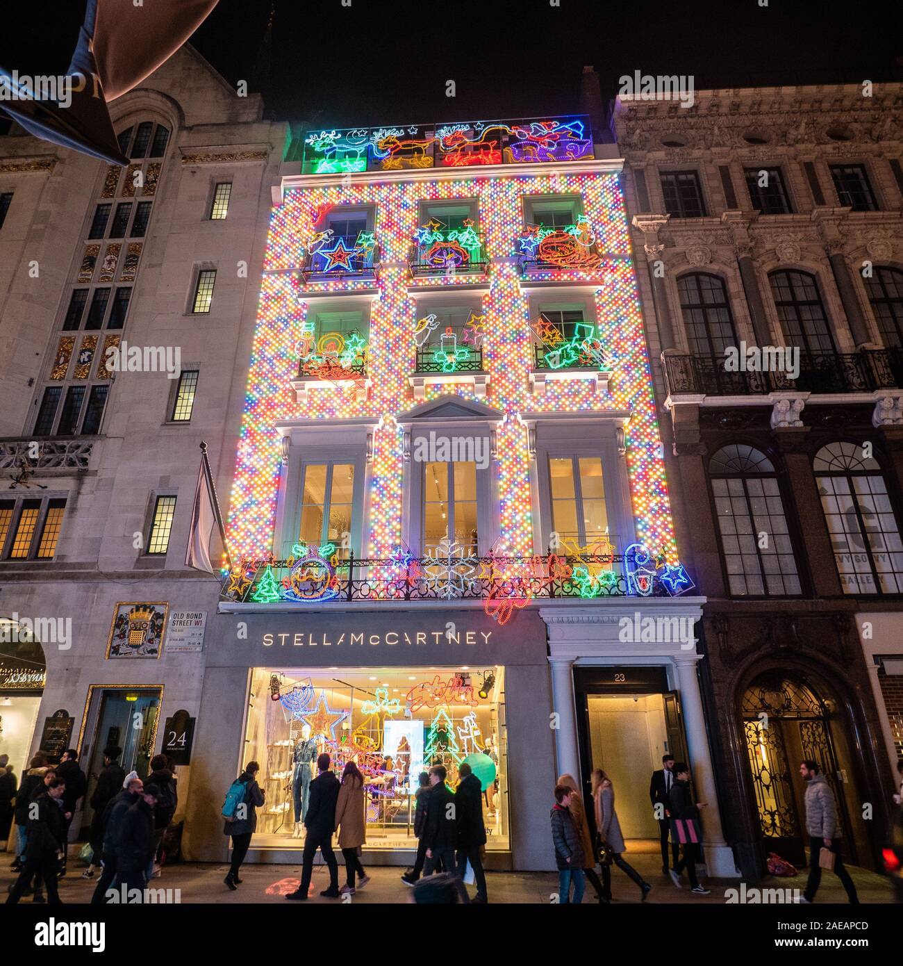 A festive Stella McCartney ladies clothes shop, Old Bond Street, London Stock Photo