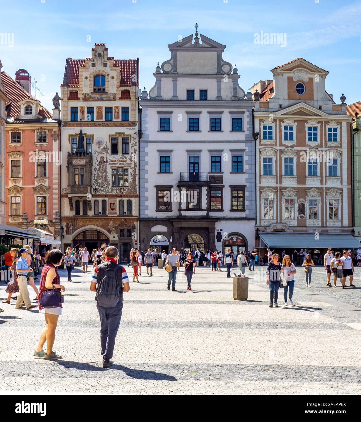 Tourists walking along Old town Square Prague Czech Republic. Stock Photo